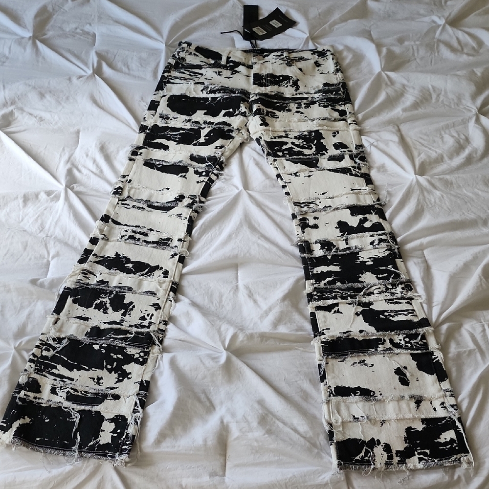 Black and White Distressed Flare Jeans